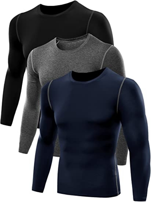 3 Pack Neleus Men Athletic Compression Running Long Sleeve T Shirt